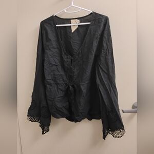 Sea Gypsies Black Crochet Lace Cotton Blouse Sz M